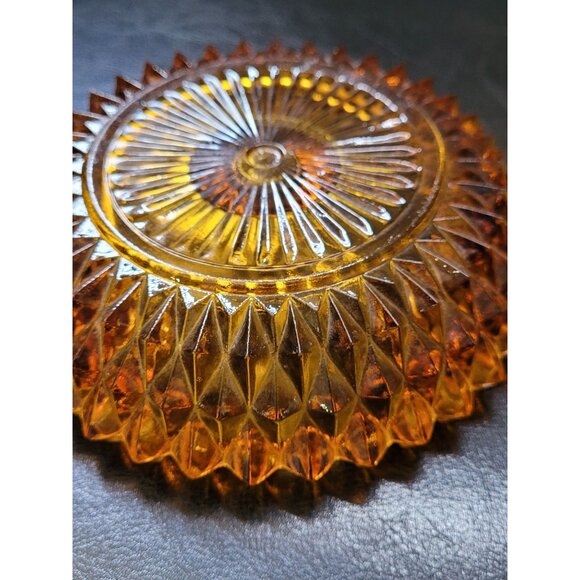 Vintage Indiana Glass Amber Diamond Point Candle Holder Ashtray - Picture 6 of 7